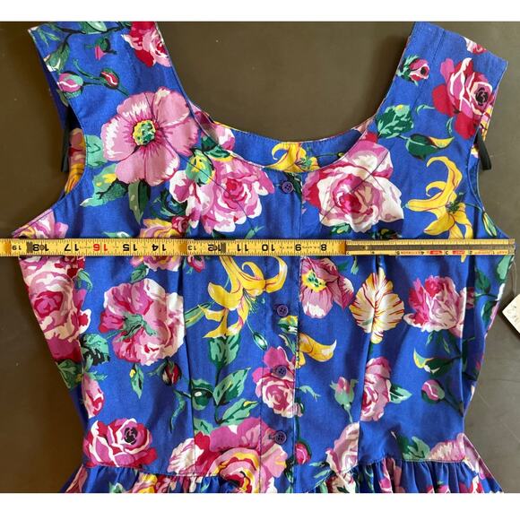 Vintage Deadstock 80s Robbie Bee Rose Floral Waist Midi Swing Dress Tie Back - Picture 3 of 7
